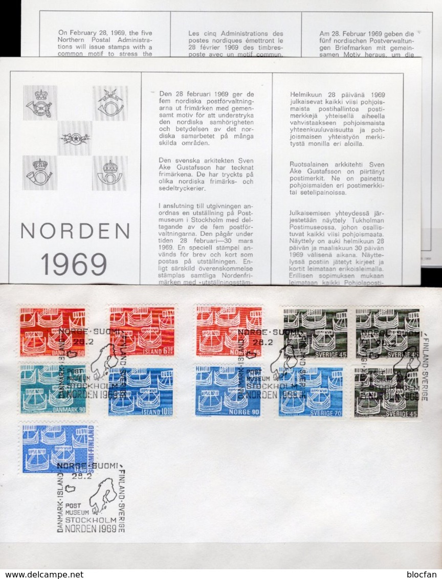CEPT Nordland 1969 FL654,IS426/7,DK475/6,NO579/0+S629/0A,C/D O/FDC 21€ Historische Goggen Ship Sets+cover Bf Europa - Joint Issues
