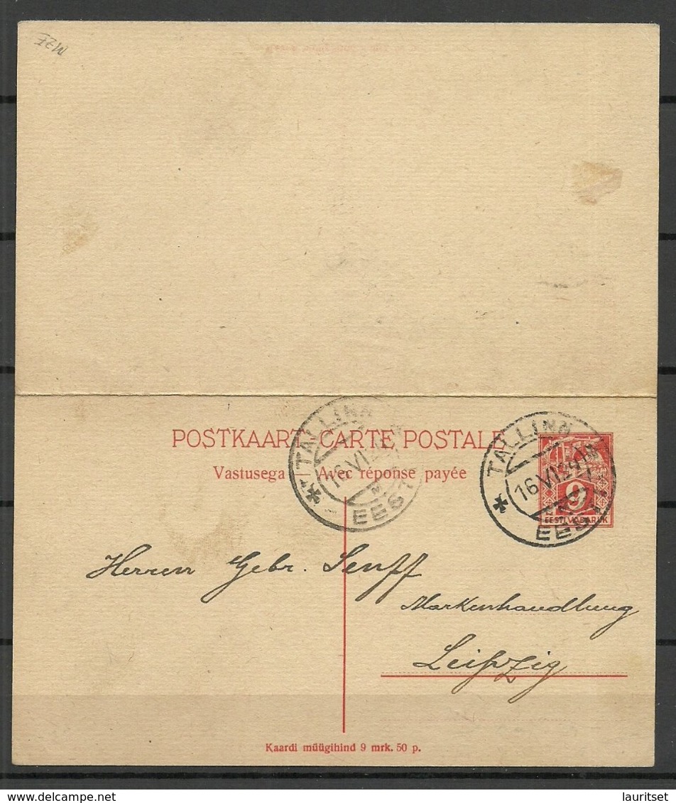 Estland Estonia 1924 Postal Stationery Ganzsache With Response Part Used To Germany Leipzig - Estland