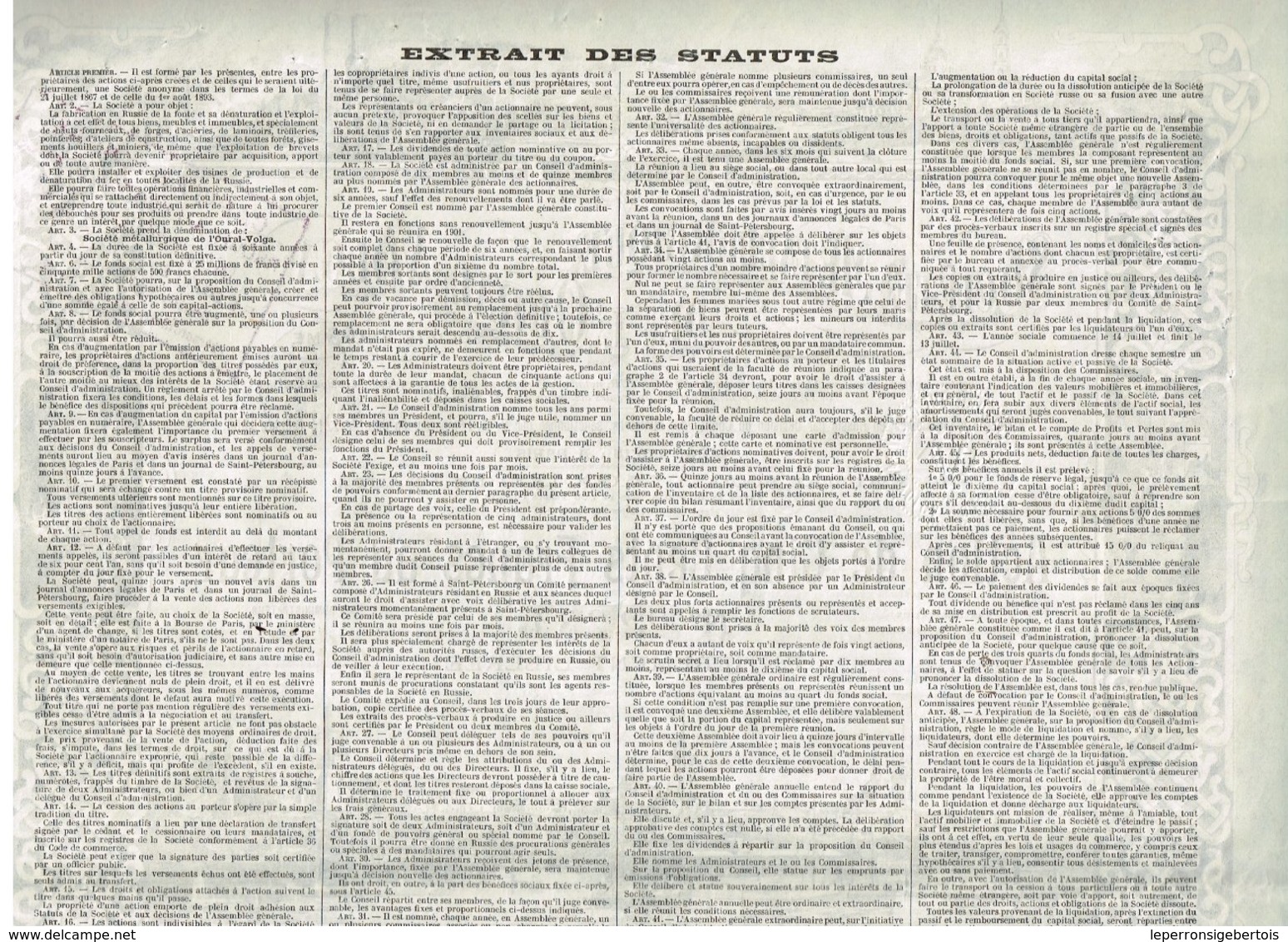 Titre Ancien - Société Métallurgique De L'Oural-Volga - Titre De 1899 - Déco - Russie