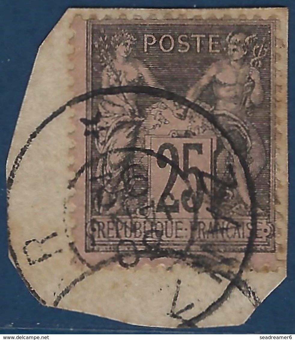 France Colonies Zanzibar Fragment Sage 25c Noir Sur Rose Obl Dateur De Zanzibar Jan 1892 TTB - Used Stamps