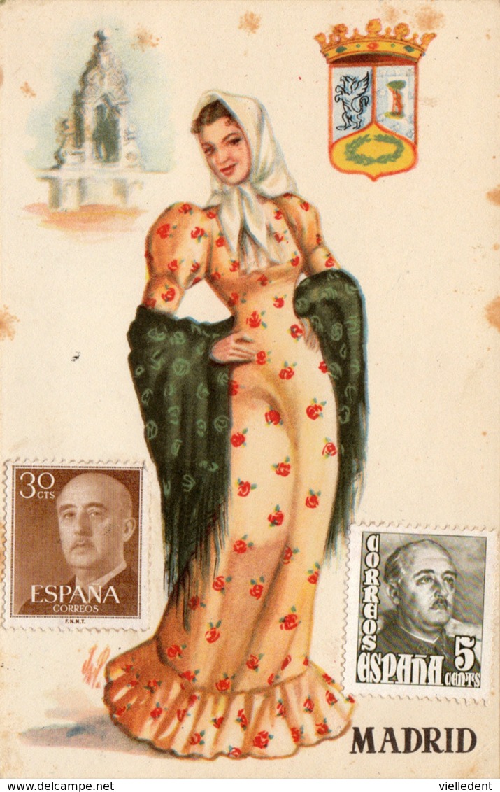 MADRID - Femme En Robe Traditionnelle - Armoiries - Timbres Franquistes 1956 - Très Bon état - Rare - 2 Scans - Madrid