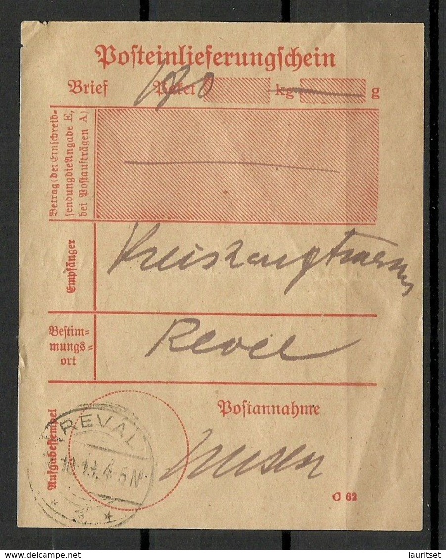 Estland Estonia 1918 German Occupation WW I Posteinlieferungschein Reval - Estland