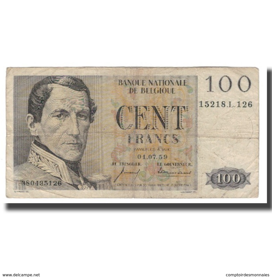 Billet, Belgique, 100 Francs, 1952-1959, 1959-07-01, KM:129c, B+ - 100 Franchi