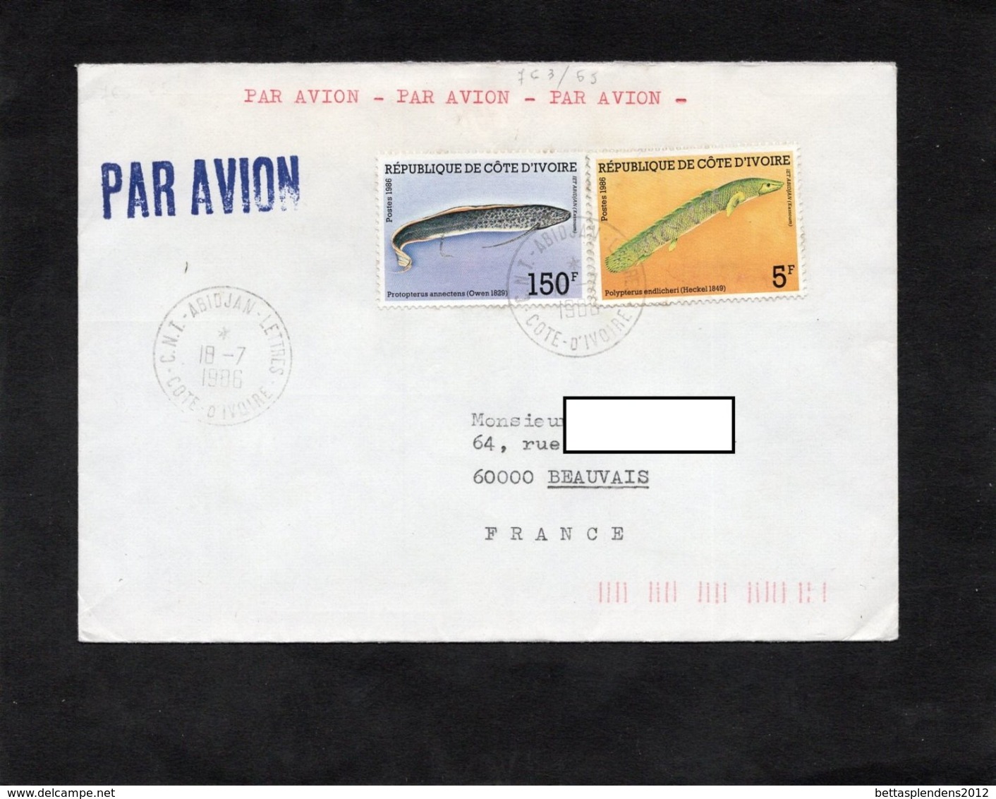 LSC 1986 - Cachet C.N.T. ABIDJAN LETTRES  Sur Timbres - Costa D'Avorio (1960-...)