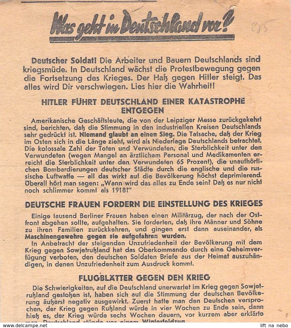 WWII WW2 Flugblatt Leaflet Листовка Soviet Propaganda Against Germany "Was Geht In Deutschland Vor?" CODE D-17-285 (3) - 1939-45