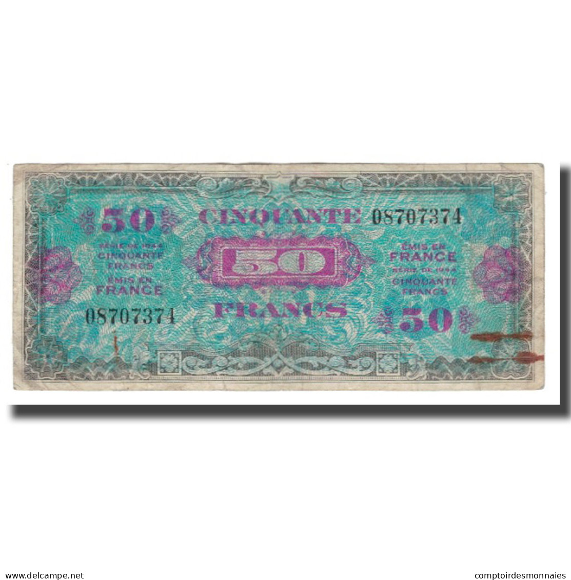 France, 50 Francs, 1944, TB+, Fayette:VF19.01, KM:117a - 1944 Drapeau/Francia