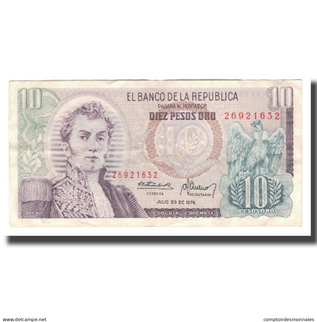 Billet, Colombie, 10 Pesos Oro, 1976, 1976-07-20, KM:407f, SPL - Colombia