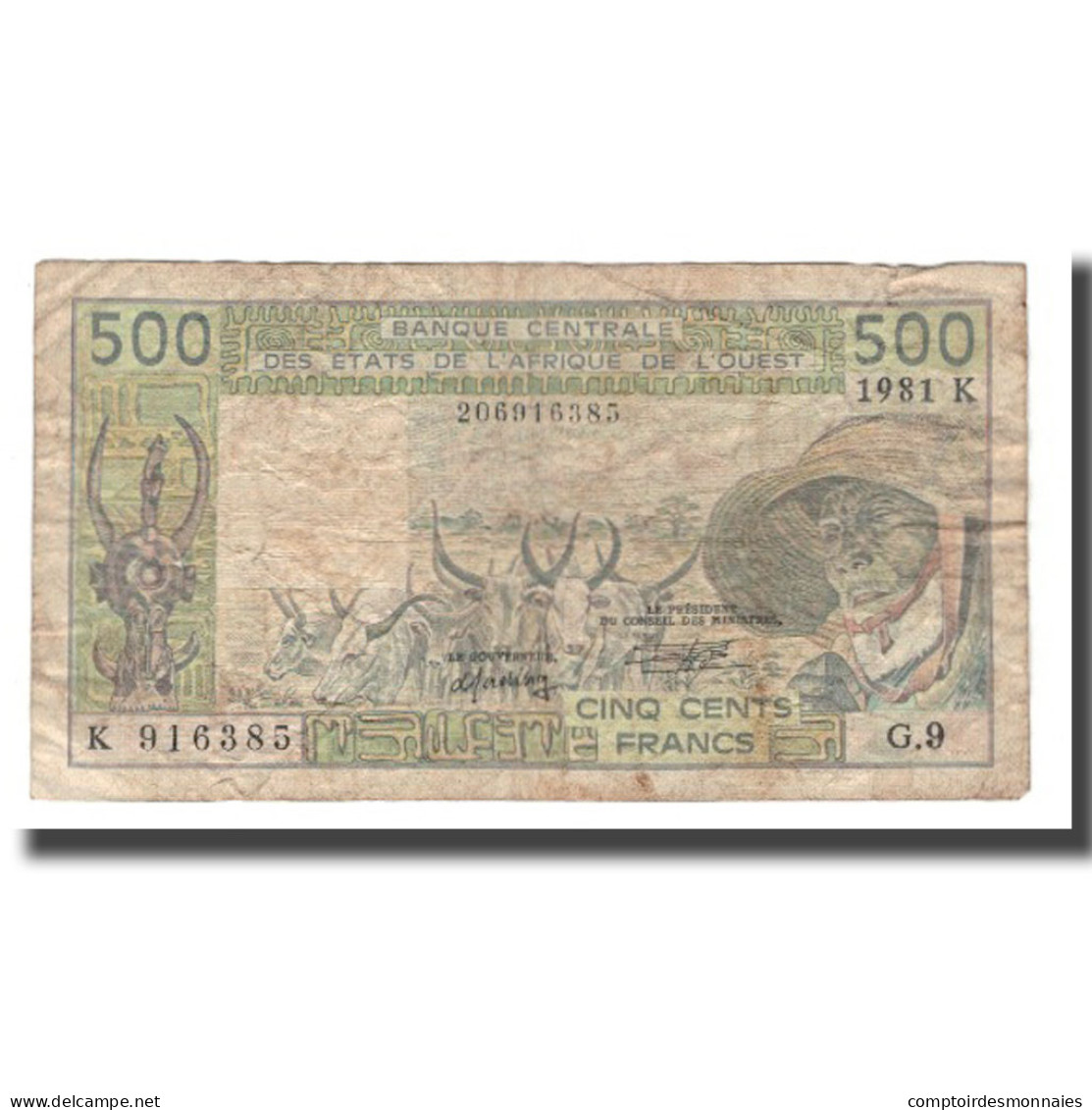 Billet, West African States, 500 Francs, 1981-1990, KM:706Kc, TB - États D'Afrique De L'Ouest