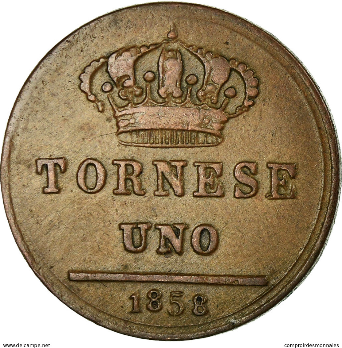 Monnaie, États Italiens, NAPLES, Ferdinando II, Tornese, 1858, TTB, Cuivre - Nápoles & Sicile