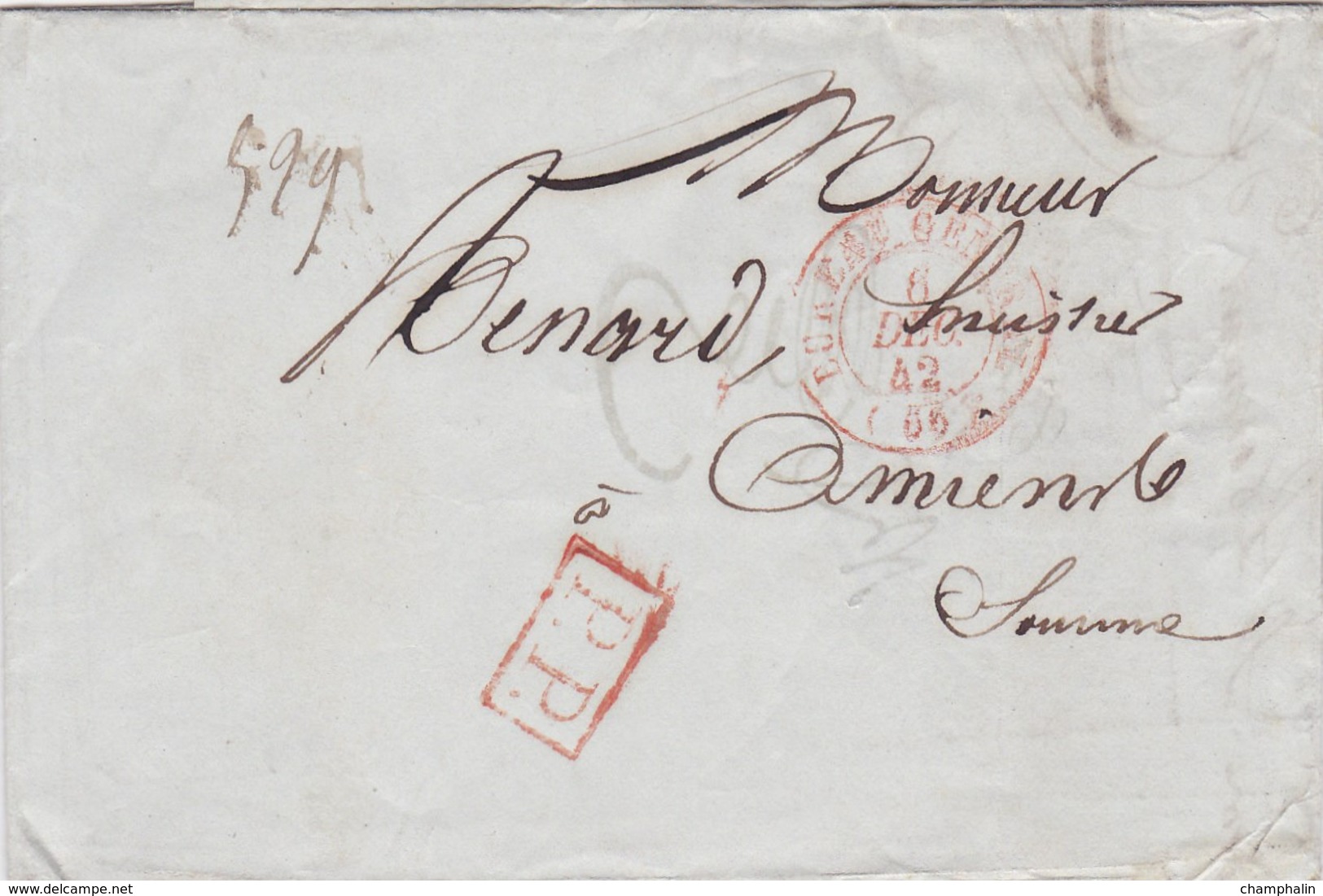 LAC De Paris (75) Pour Amiens (80) - 6 Décembre 1842 - CAD Rond Type 14 & 15 + Cachet PP Rouge - 1801-1848: Precursors XIX