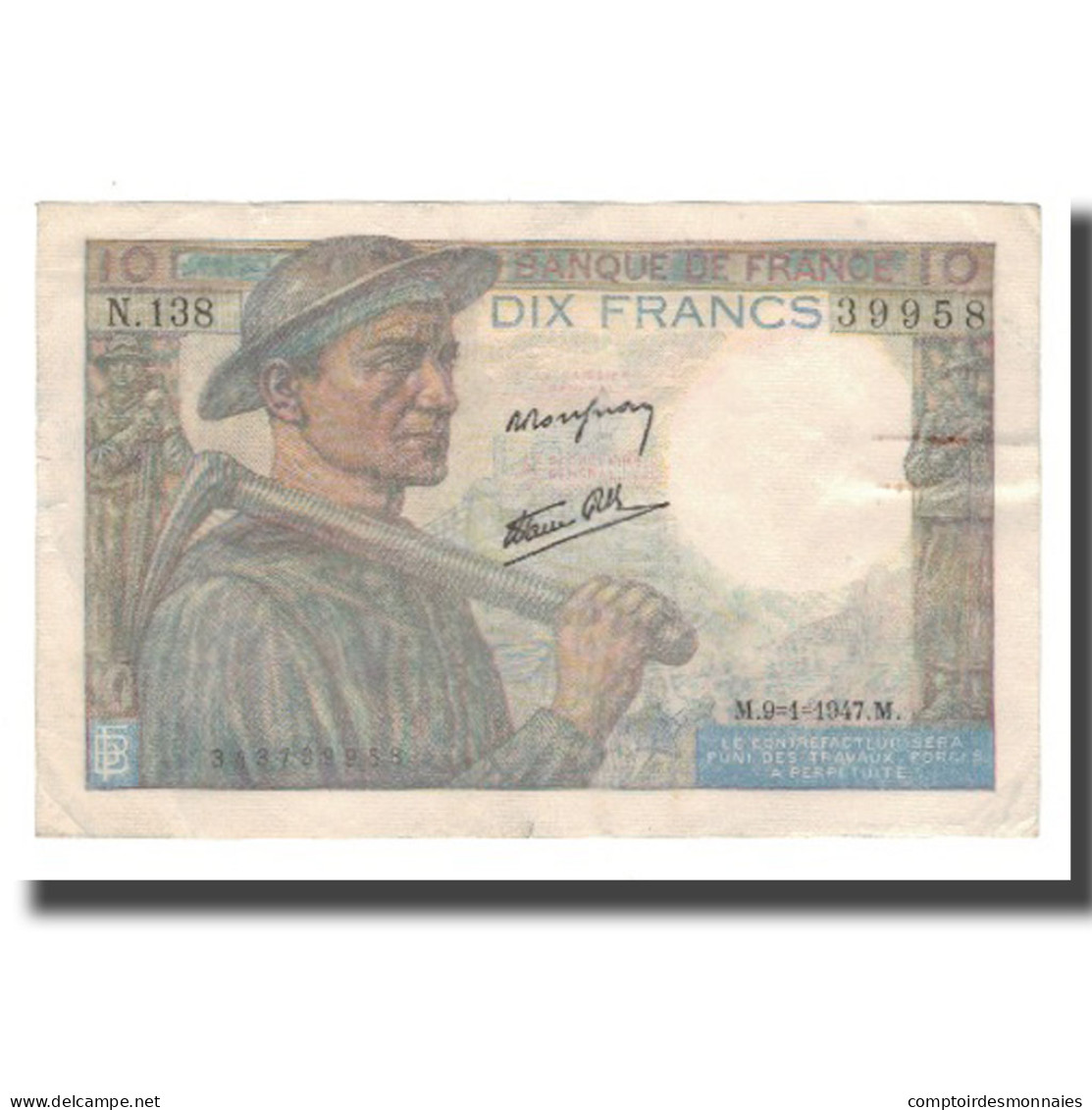 France, 10 Francs, 1941-1949, 1947-01-09, TTB+, Fayette:08.17, KM:99e - 10 F 1941-1949 ''Mineur''