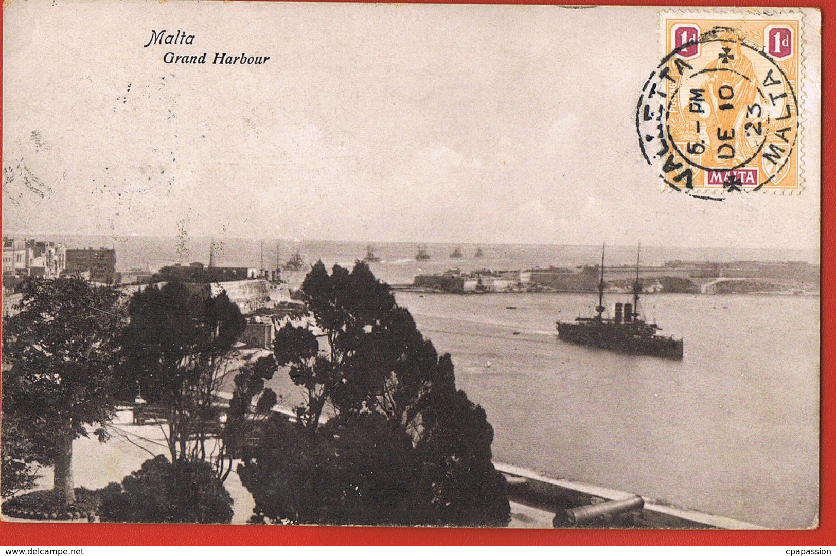 MALTA- Grand Harbour - Original Post-card Circulated 1923-scans Recto Verso-Paypal Free - Malta