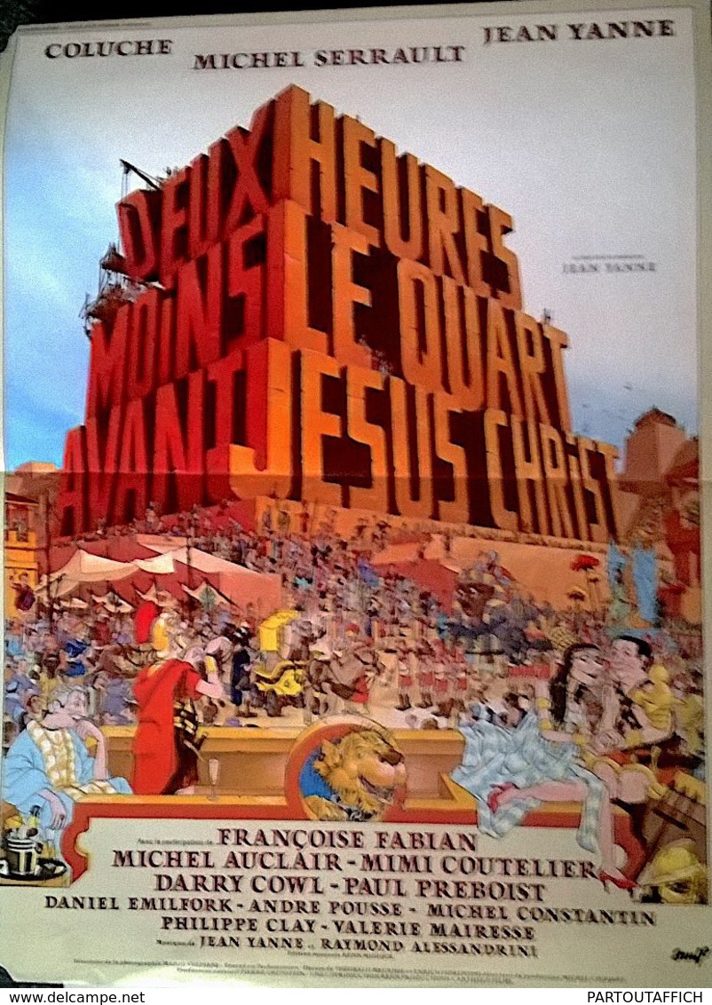 Aff Ciné Originale 2H MOINS LE QUART AVANT JESUS CHRIST 1982 Jean Yanne Michel Serrault Coluche 40X60 - Manifesti & Poster