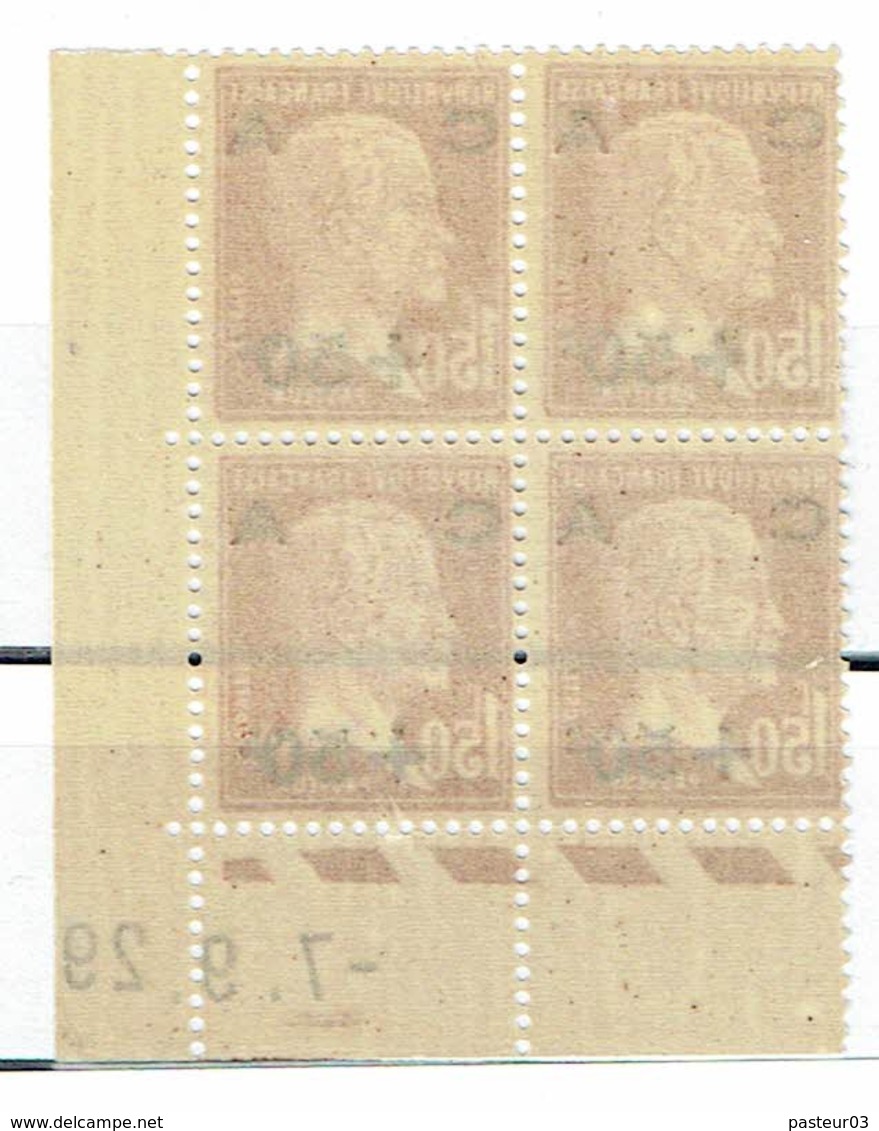 255 Pasteur Rouge Brun Surchargé CA Coin Daté 17-09-1929 E Luxe - ....-1929