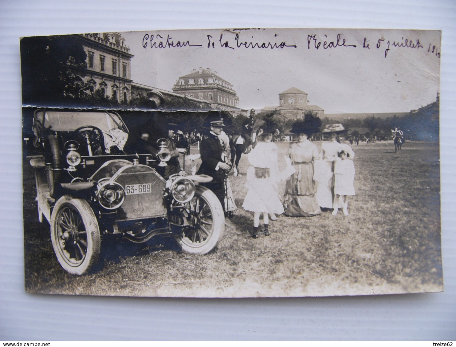 Carte Photo Chateau Venaria Reale Turin 1910 Avec Automobile Cachet Torino Ferrovia - Autres & Non Classés