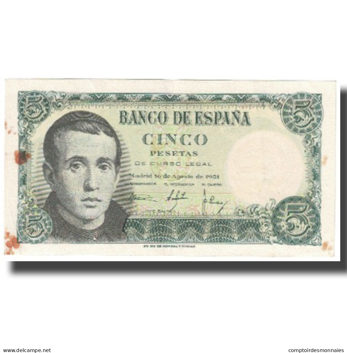 Billet, Espagne, 5 Pesetas, 1951-08-16, KM:140a, TTB - 5 Pesetas