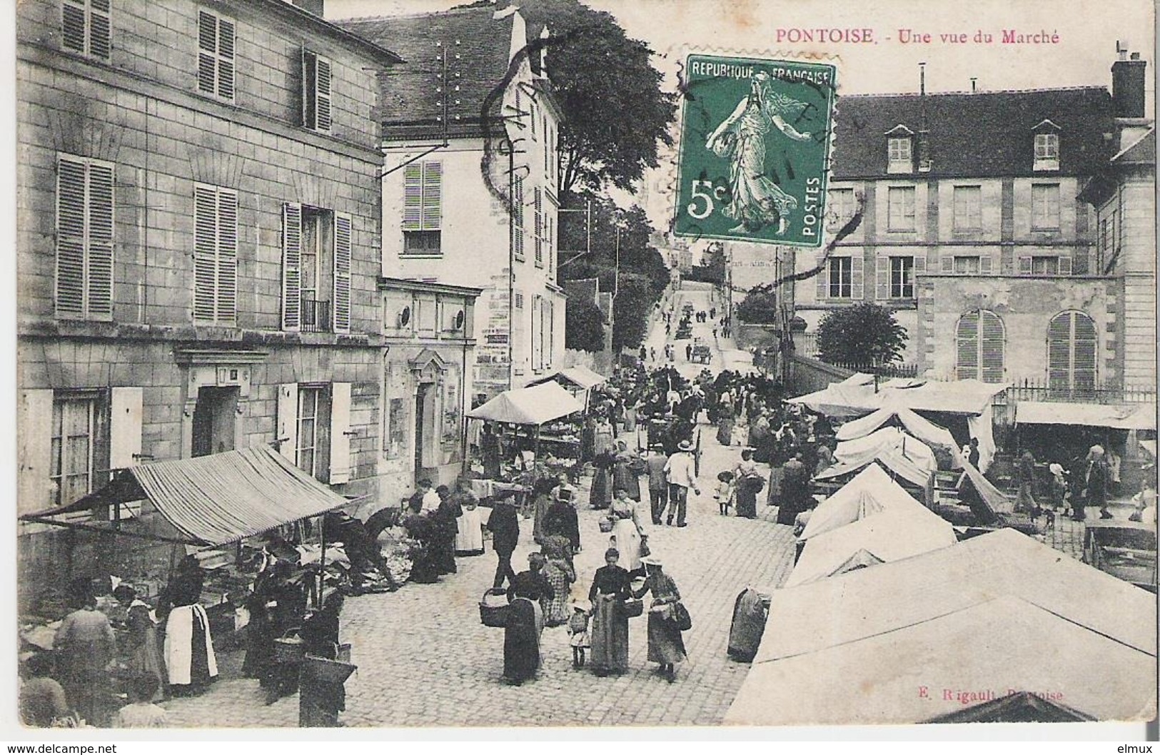 PONTOISE. CPA Voyagée En 1908 Une Vue Du Marché - Pontoise