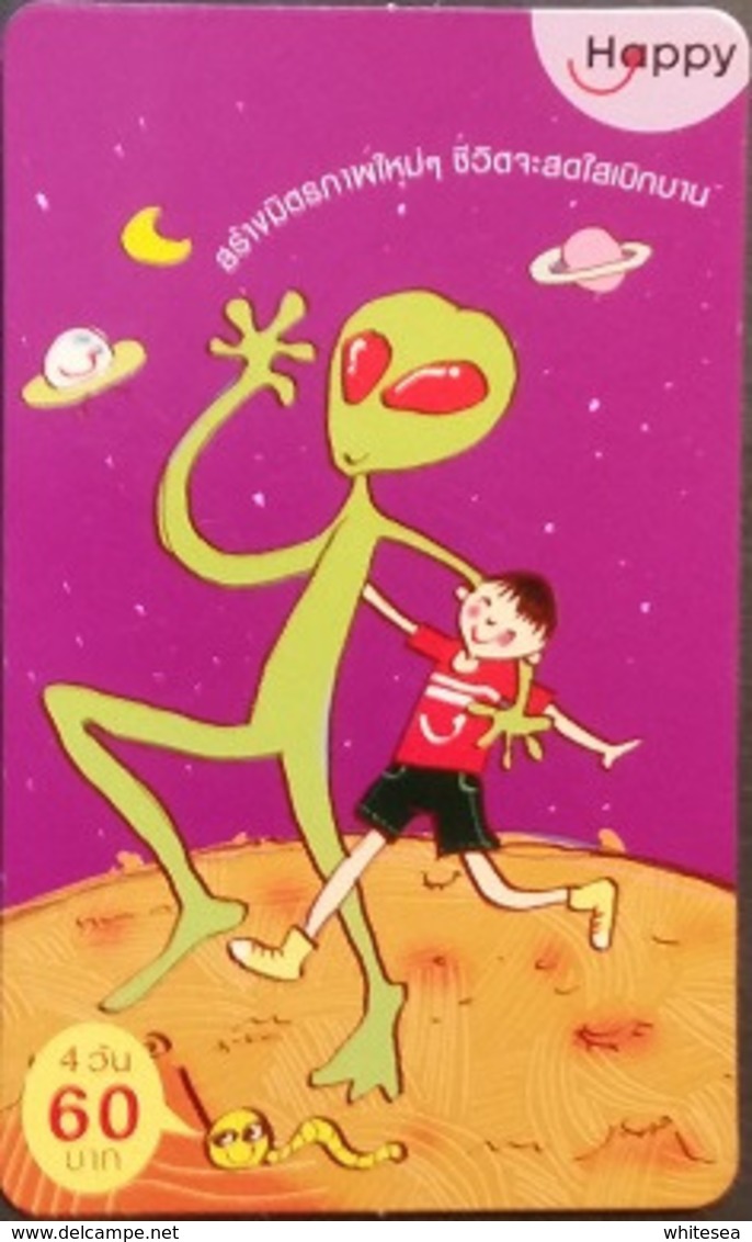 Mobilecard Thailand - Happy - Zeichnung - Alien - Weltall - Planeten - 60 (3.5) - Thaïland