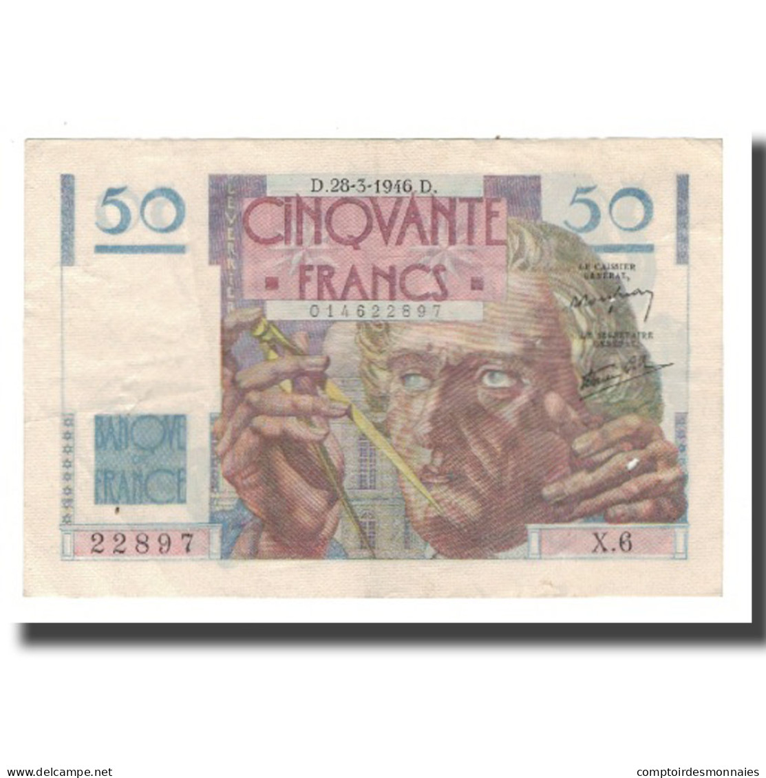 France, 50 Francs, 1946, 1946-03-28, TTB, Fayette:20.02, KM:127a - 50 F 1946-1951 ''Le Verrier''