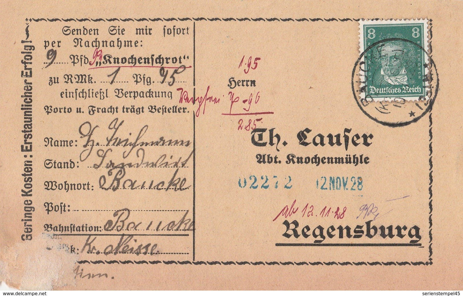 Deutsches Reich Karte Mit Tagesstempel Baucke Kreis Neisse 1928 KOS Stempel - Briefe U. Dokumente