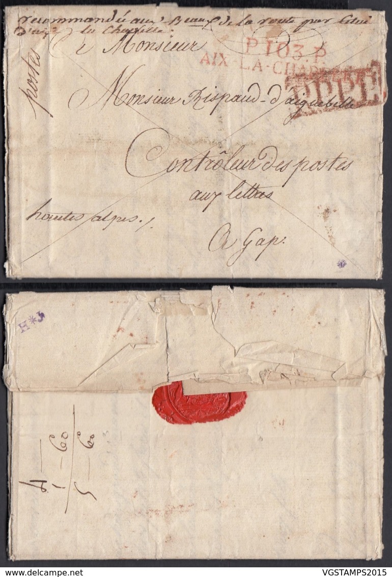 FRANCE LETTRE "P.103.P. / AIX LA-CHAPELLE"15/04/1813 + ENCADRE P.P.P.P. VERS GAP (DD) DC-4465 - 1792-1815 : Departamentos Conquistados