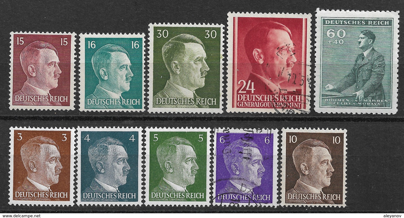 Germany 1941 - 1942 Adolf Hitler Stamp Accumulation, 10pcs, Used And Mint, Very Fine Quality - Unused Stamps