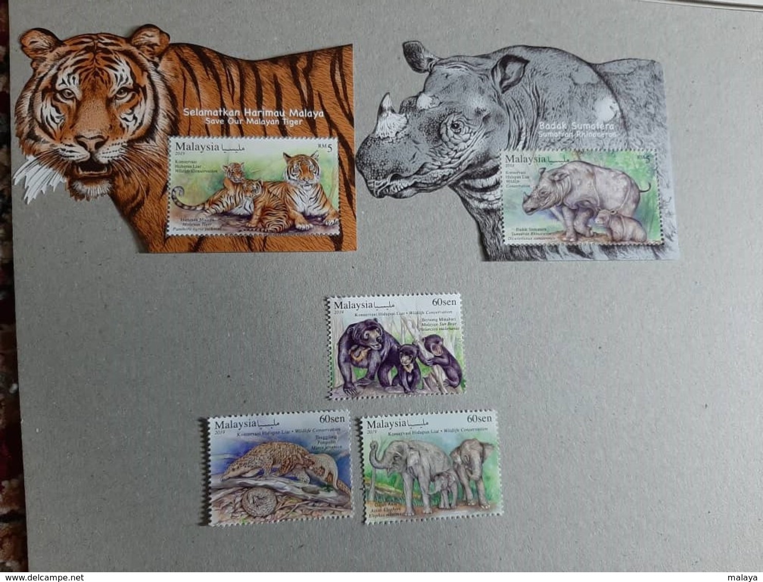 2019 Malaysia Wildlife Conservation Tiger Rhino Bear Elephant Wild Animals Fauna  Set & MS Miniture Stamp MNH - Malaysia (1964-...)