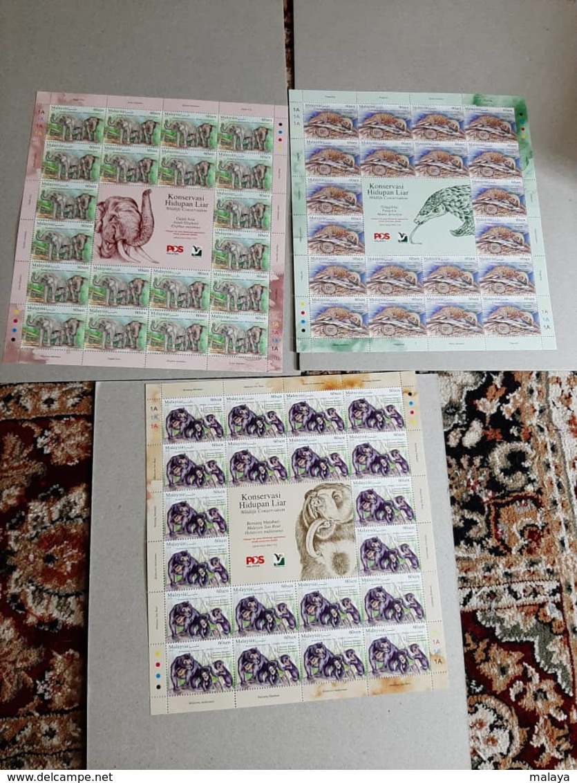 2019 Malaysia Wildlife Conservation Tiger Rhino Bear Elephant Wild Animals Fauna  Set  Sheet Sheetlet 3v Stamp MNH - Malaysia (1964-...)