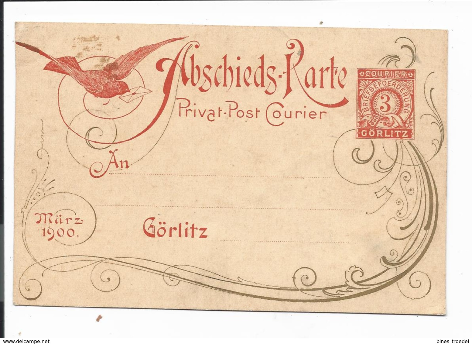 Stadtpost Görlitz P** - 3 Pf Stadtpost Courier Abschiedskarte März 1900 - Ortspostkarte - Postes Privées & Locales