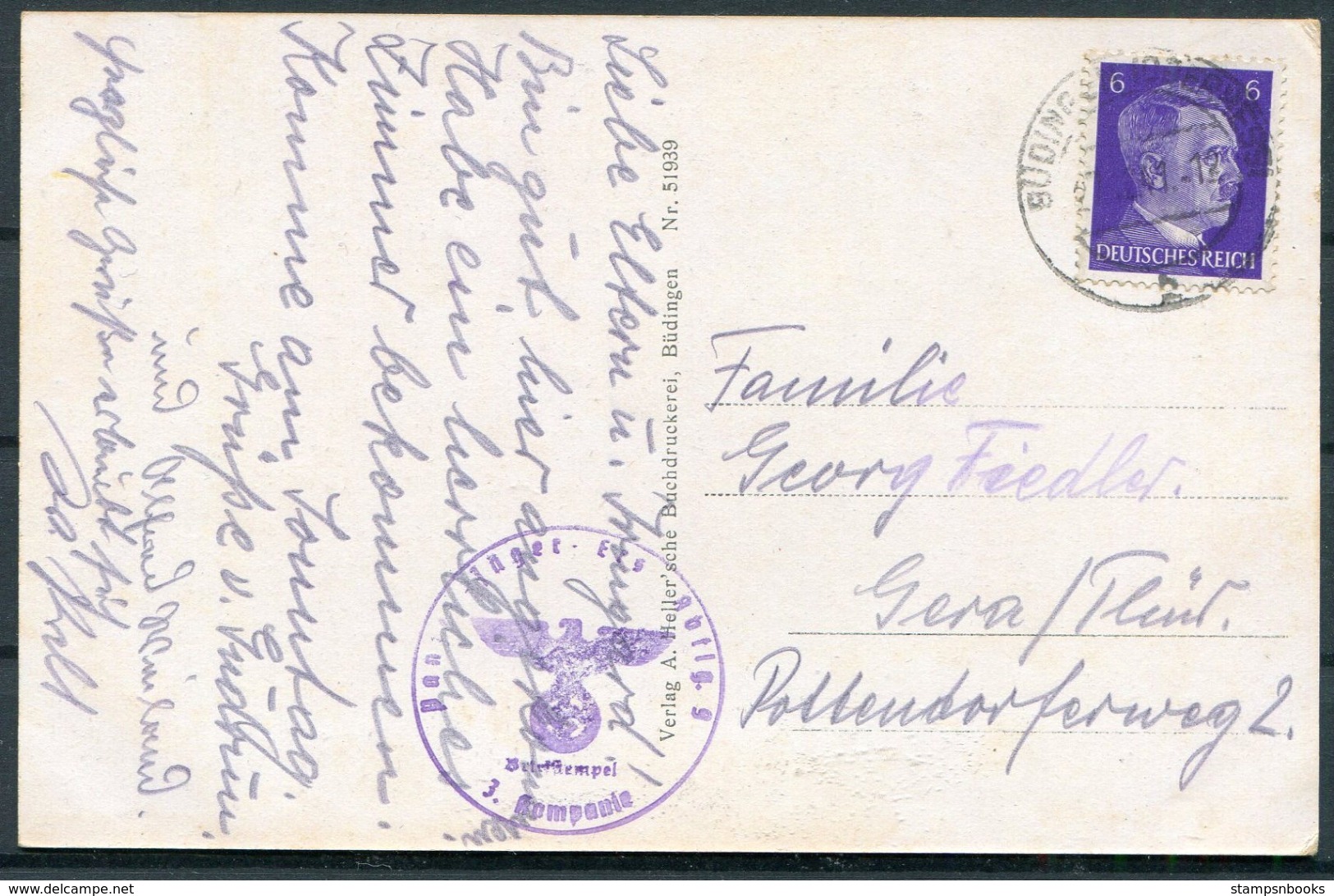 1943 Germany Feldpost Fieldpost Budingen Postcard - Covers & Documents