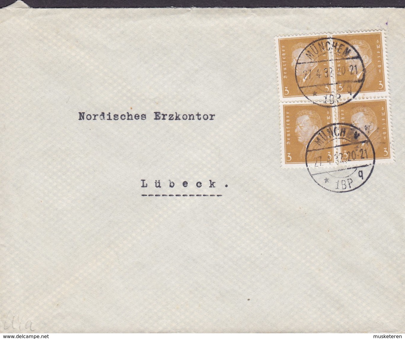 Deutsches Reich Deluxe Cds. MÜNCHEN 1BP (q) 1932 Cover Brief LÜBECK 4x 3 Pf. Ebert Stamps - Briefe U. Dokumente