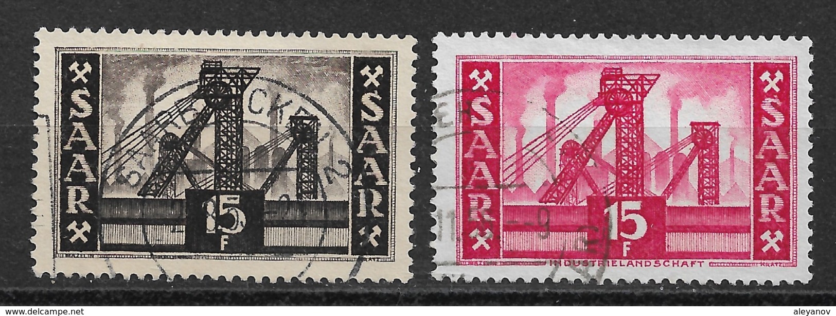 Germany 1952 - 1955 Saar, Mine Shafts, 15pf, Michel 327, 329 /Scott 240, 242, (o) - Used Stamps