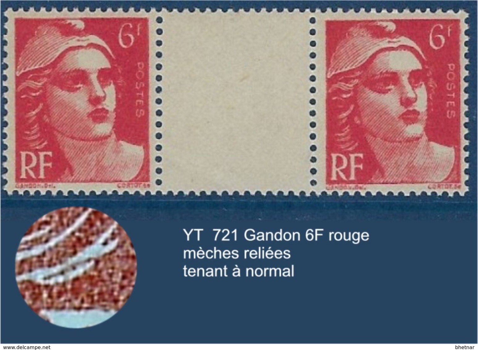 FR Variétés YT 721 " Gandon " 1946 Mèches Reliées TAN - Unused Stamps