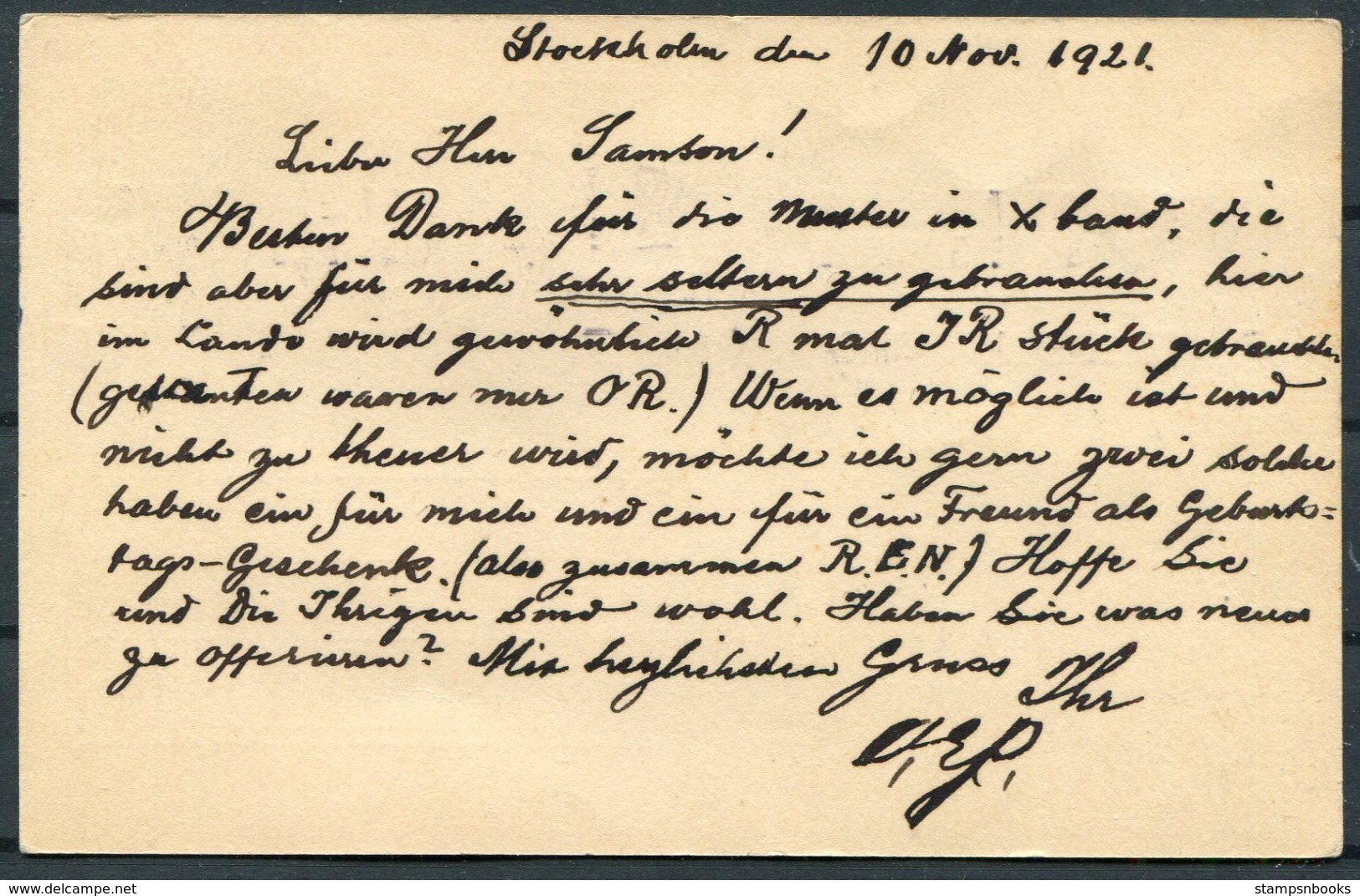 1922 Sweden Uprated Stationery Postcard Stockholm - Frankfurt Germany. Besparingar Machine Slogan Cancel - Covers & Documents