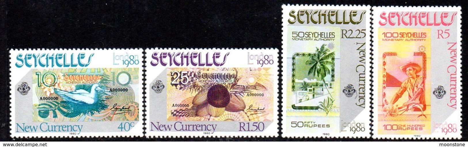 Seychelles 1980 London '80 Stamp Exhibition New Currency Set Of 4, MNH, SG 468/71 (B) - Seychelles (1976-...)