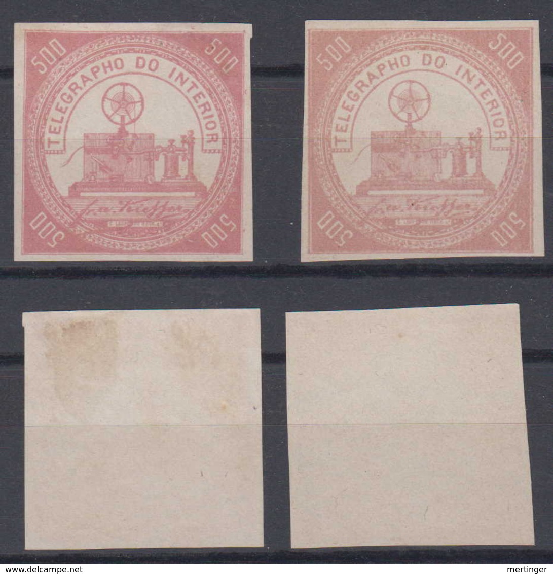 Brazil Brasil Telegrafo Telegraph 1871 2x 500R (*) Mint Different Color Shades Kiefer - Télégraphes