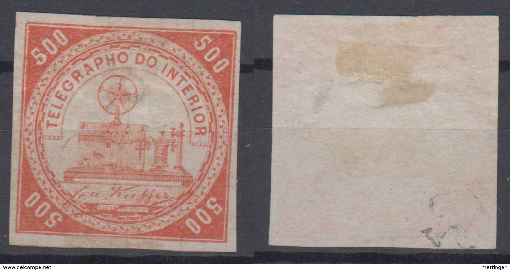 Brazil Brasil Telegrafo Telegraph 1869 500R (*) Mint Kiefer - Telegraphenmarken