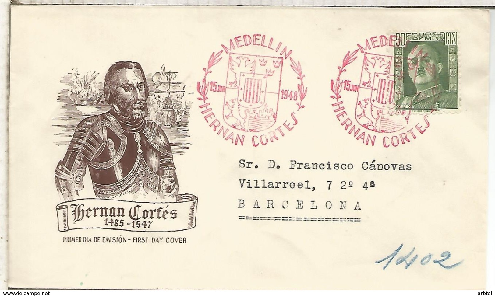 MEDELLIN BADAJOZ 1948 CC MAT HERNAN CORTES MILITAR EXPLORADOR - Erforscher