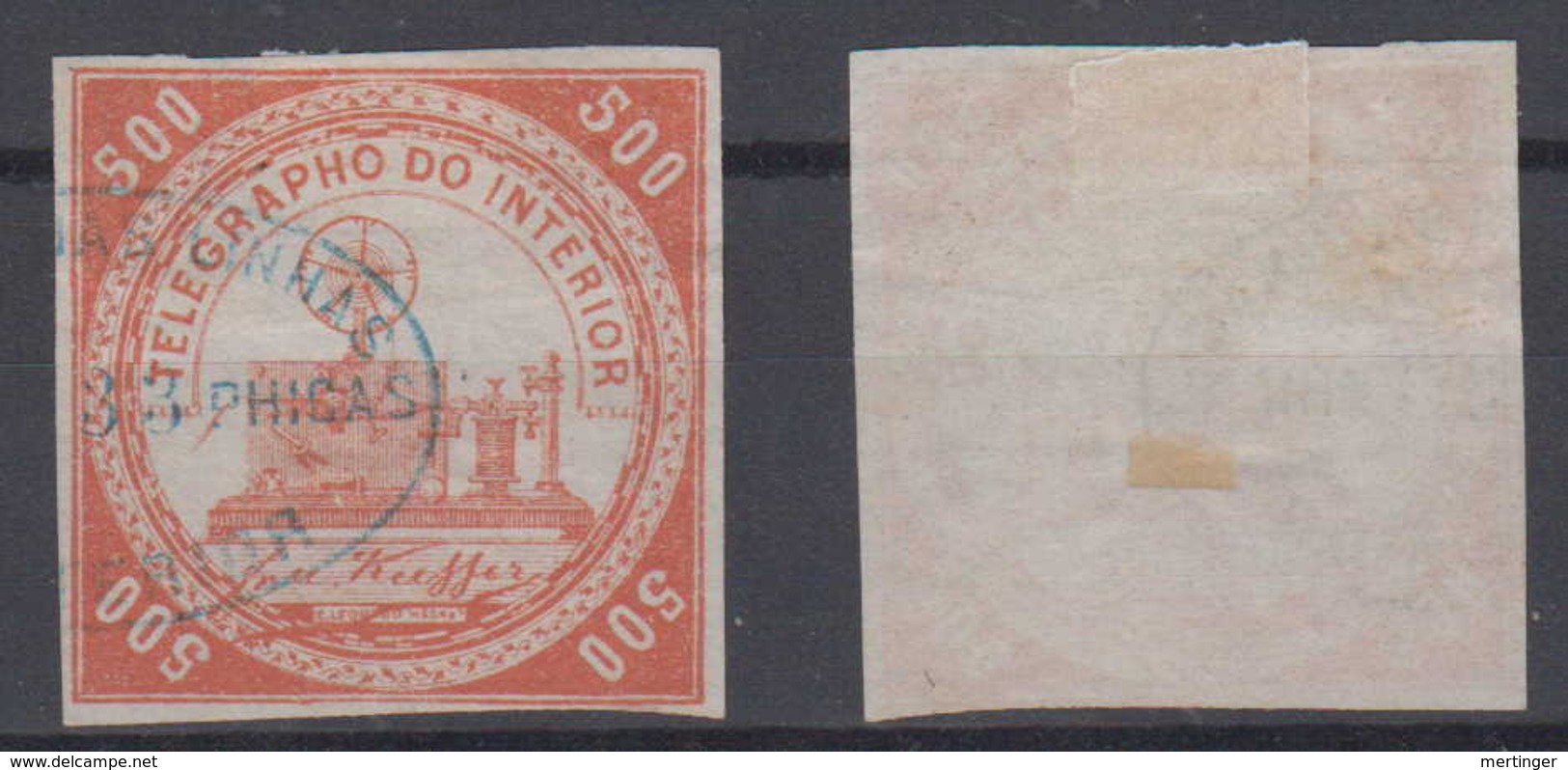 Brazil Brasil Telegrafo Telegraph 1869 500R Used Kiefer - Telegraph