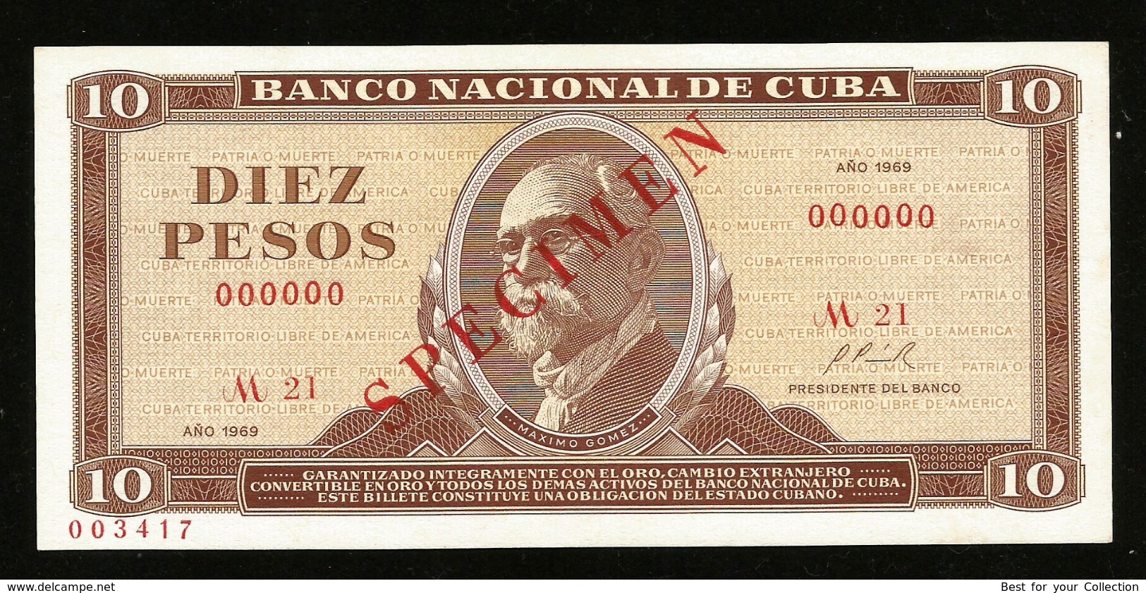 * Cuba 10 Pesos 1969  ! SPECIMEN ! #D17 - Cuba