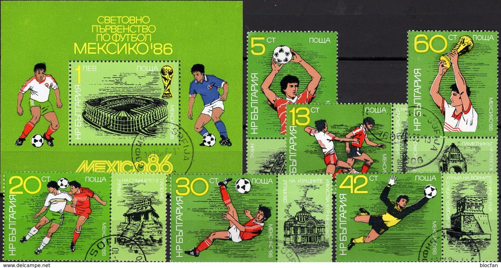 Mexico 1986 Bulgarien 3473/8Zf+Block 166 O 10€ Architectur Fußball WM Sport M/s Soccer Sheet Se-tenants Bf Bulgaria - Variétés Et Curiosités