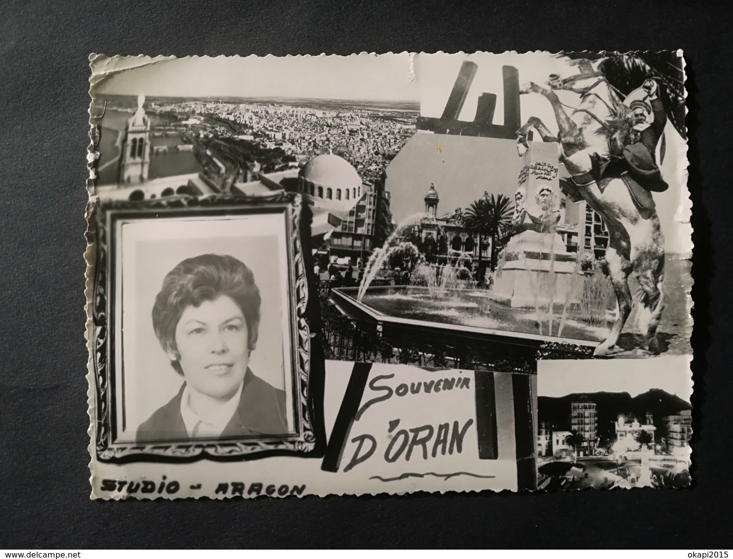 PHOTO  MONTAGE D UNE PHOTO D IDENTITÉ FEMME SOUVENIR D ORAN وهران, Wahrān  ⵡⴰⵀⵔⴻⵏ STUDIO ARAGON + MONTÉE AVION SABENA