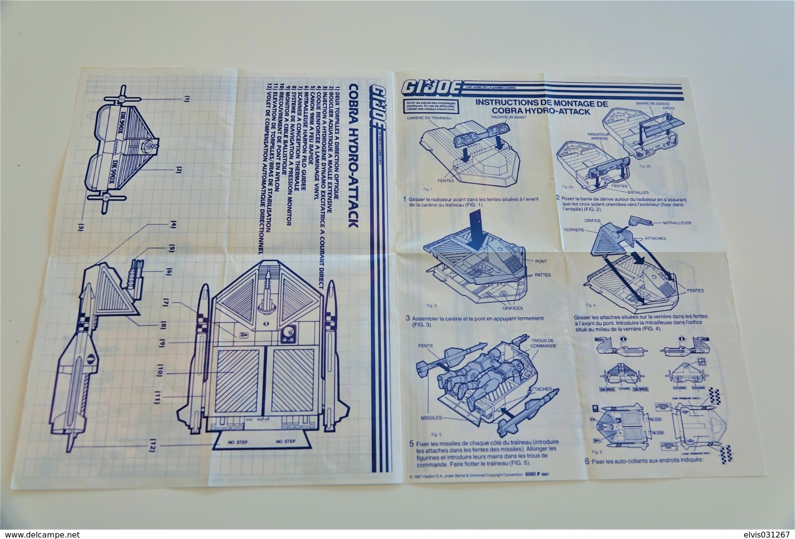 Vintage ACTION FIGURE GI JOE : Cobra Hydro-sled WITH BLUEPRINT (BOOKLET)  - Original Hasbro 1986 - Hasbro - GI JOE - Action Man