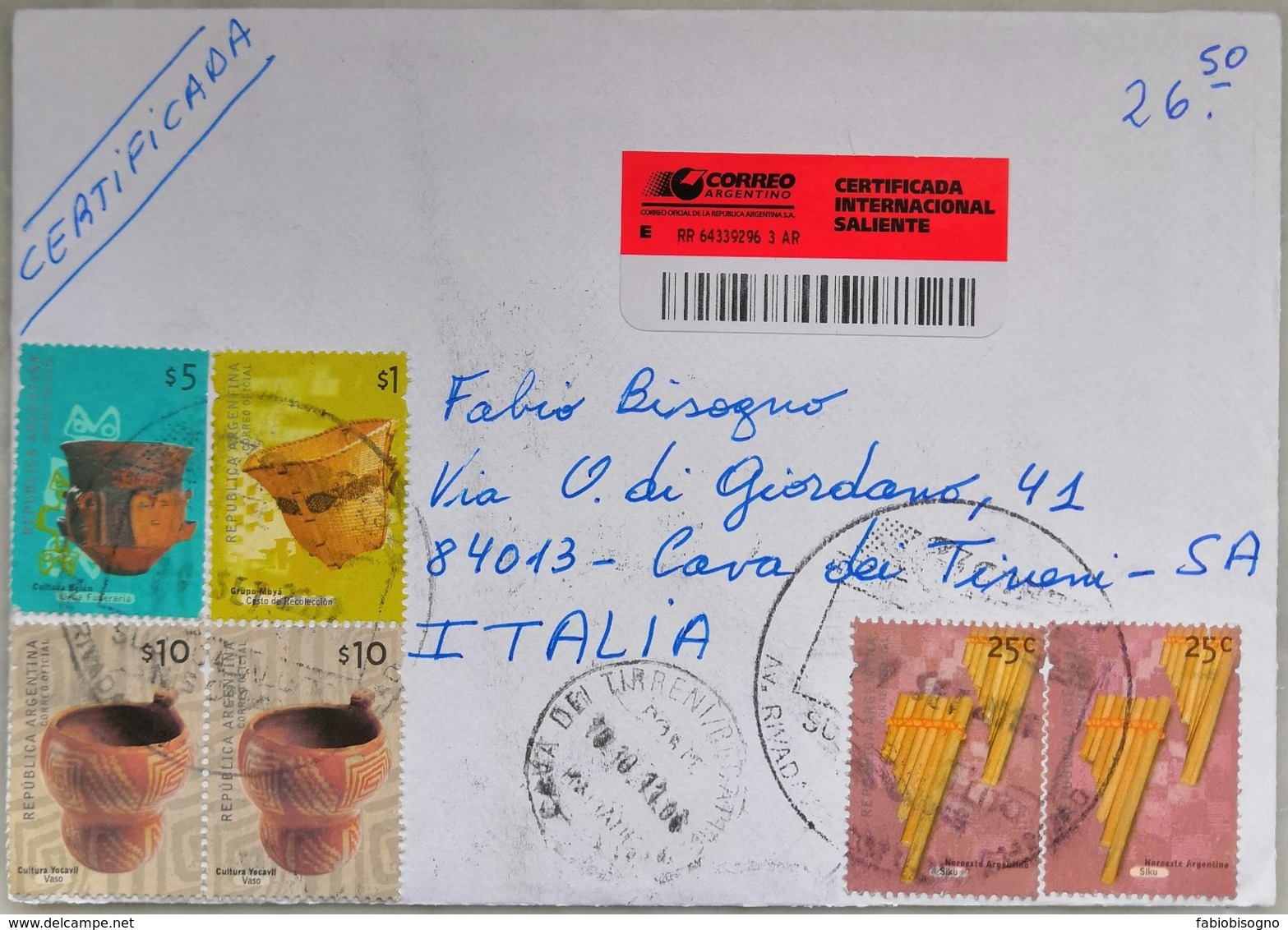 2011 Argentina - Cultura $10 $5 $1 25c - Used Stamps On Registered Cover To Italy - Storia Postale