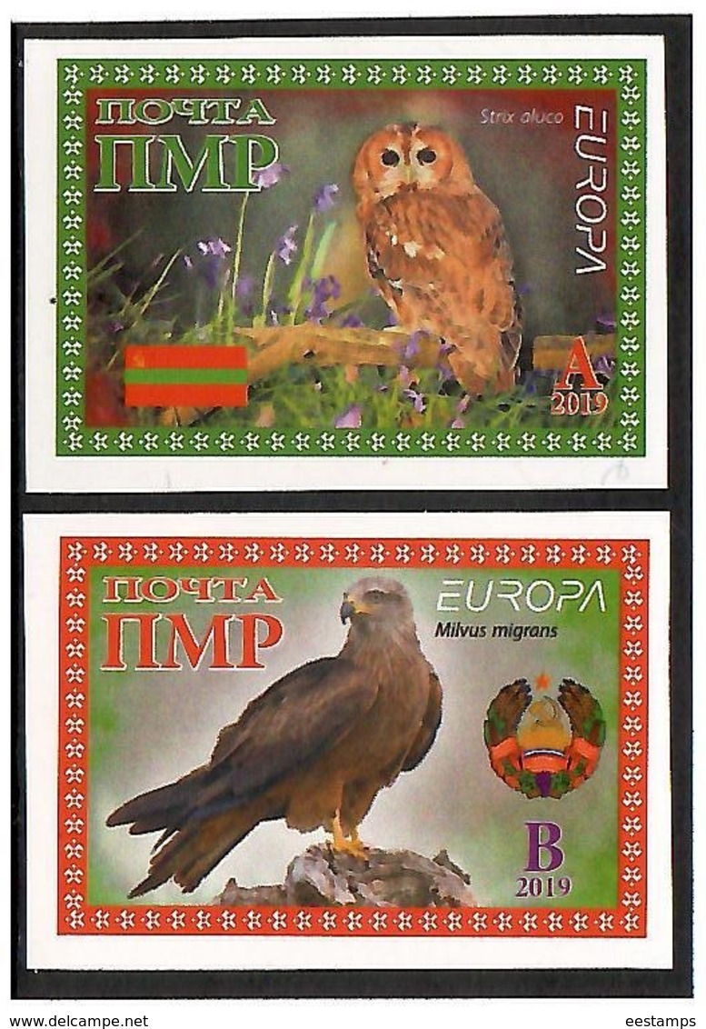Moldova / PMR Transnistria  . EUROPA 2019. National Birds. (Arms,Flag) . Imperf. 2v:A,B - Moldavie