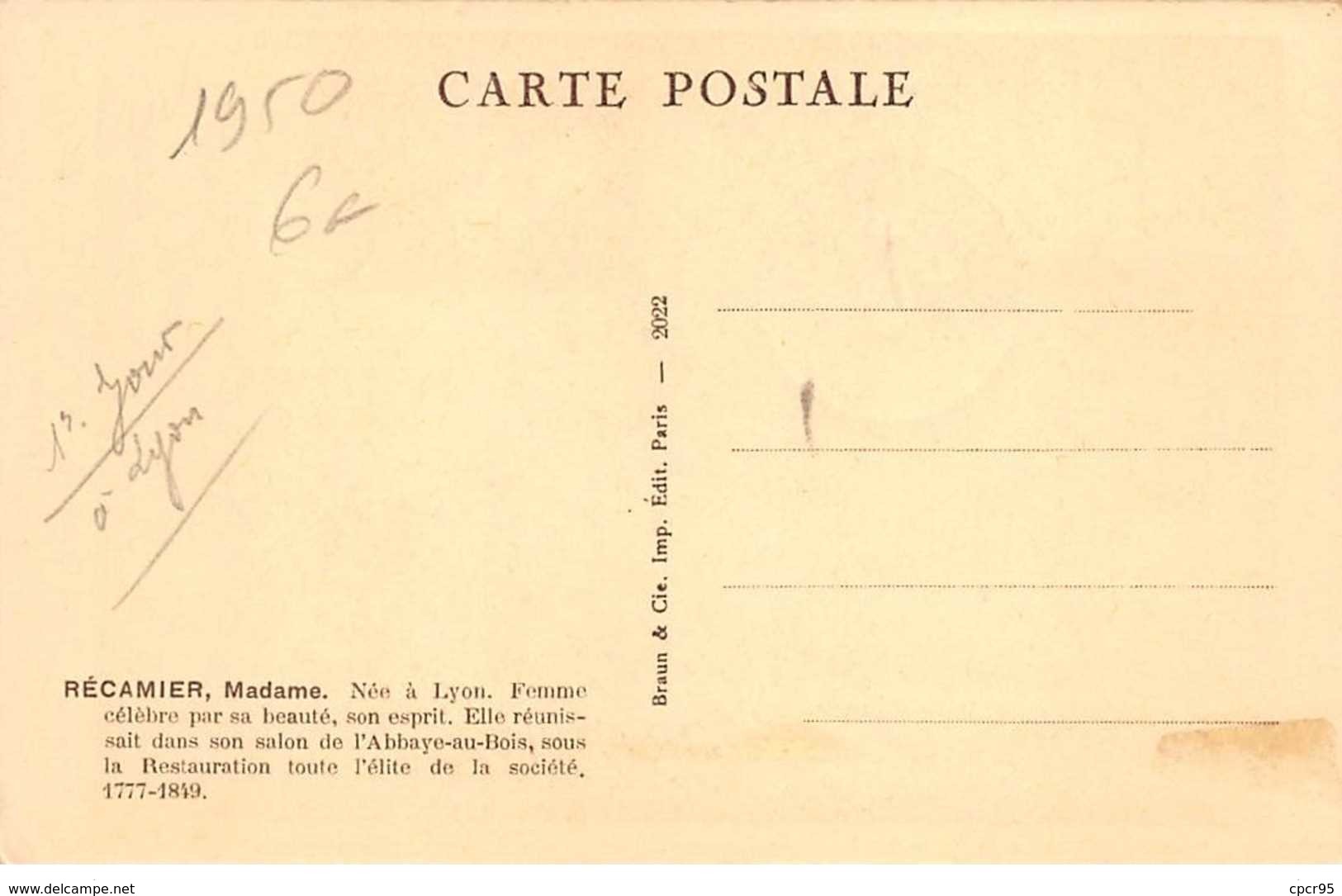 1950 .carte Maximum .france .102252 .madame Recamier .cachet Lyon . - 1950-1959