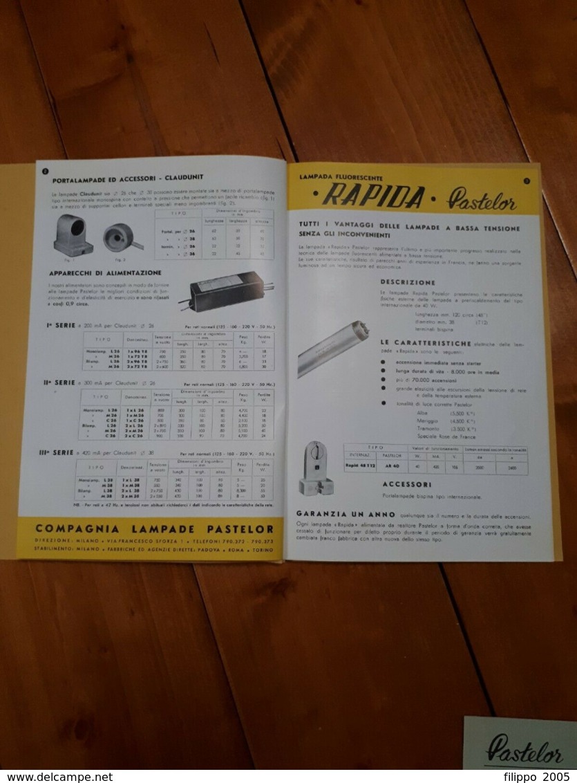 1954 OPUSCOLO PUBBLICITA' LISTINO - LAMPADE FLUORESCENTI PASTELOR MILANO - Pubblicitari