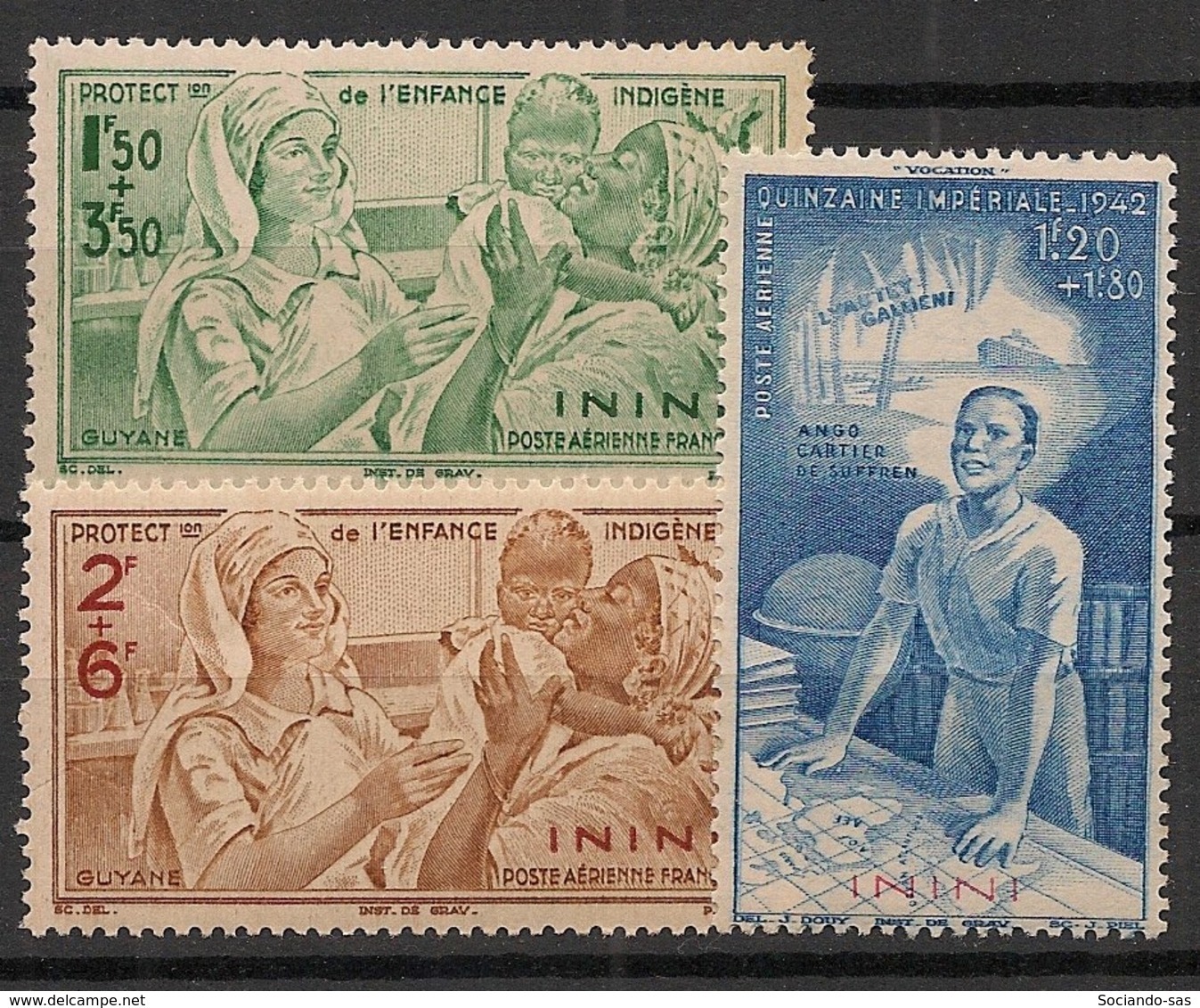 Inini - 1942 - Poste Aérienne PA N°Yv. 1 à 3 - PEIQI - Neuf Luxe ** / MNH / Postfrisch - Ungebraucht