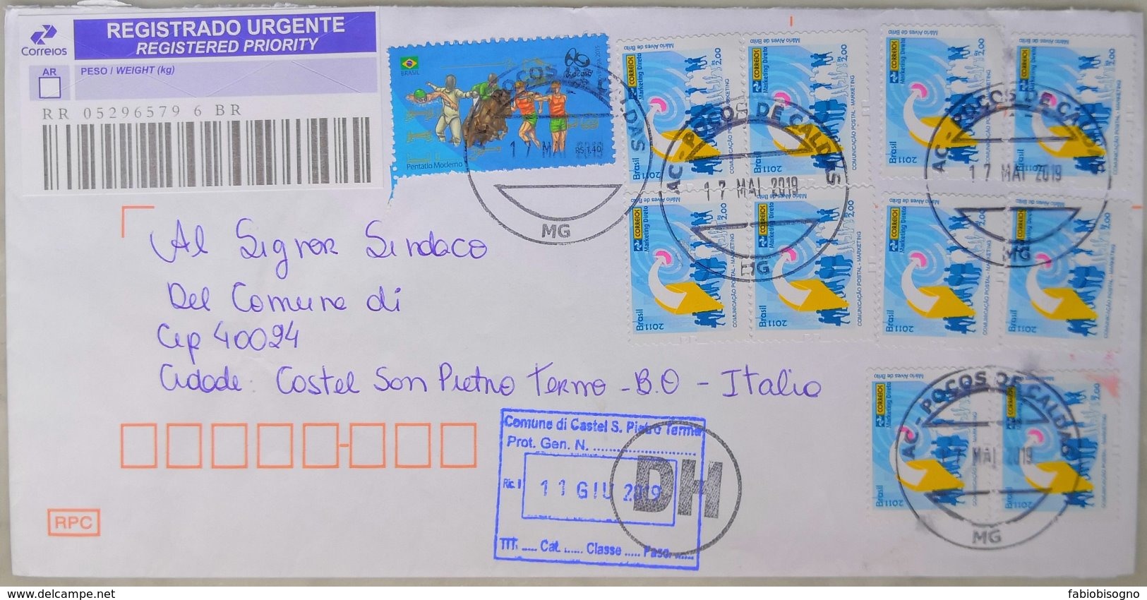 2019 Brasil - Pentatlon Moderno Rs 1.40 - Used Stamps On Registered Cover To Italy - Briefe U. Dokumente