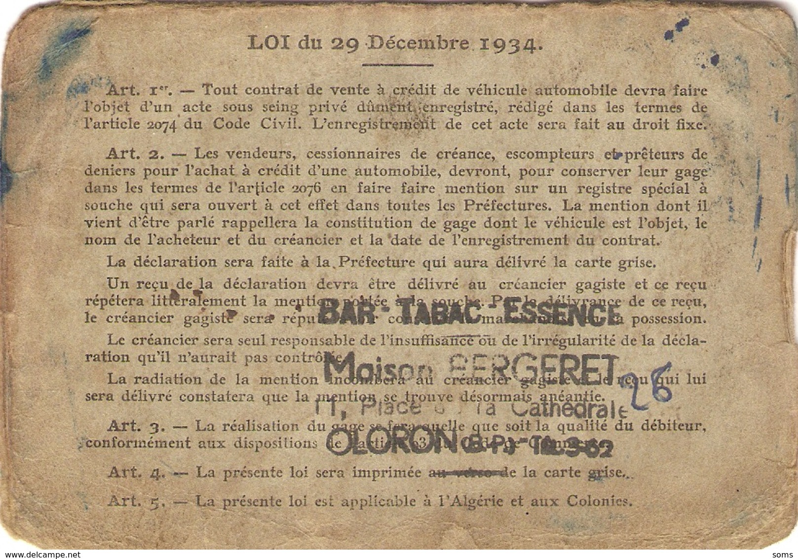 Vieux Papier De Peugeot P50, Déclaration Du Vélomoteur à Oloron (64), 1949, Récépissé + Bar-tabac-essence Bergeret - Historische Dokumente